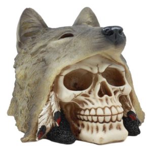 Ebros Indian Koitsenko Warrior Chief Lone Wolf Skull Statue Gothic Figurine Halloween