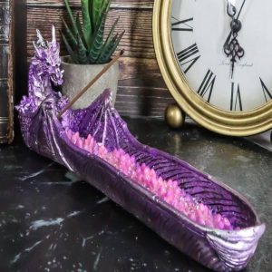 Ebros Magenta Sunset Dragon Guarding Pink Crystal River Incense Burner Holder