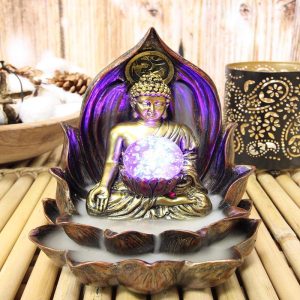 Ebros Meditating Buddha Amitabha Backflow Incense Burner With LED Globe Light