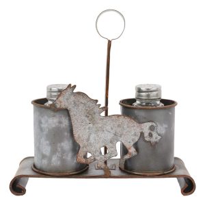Ebros Metal Rustic Farm Milk Caddy With Horse Salt And Pepper Shakers Holder Set