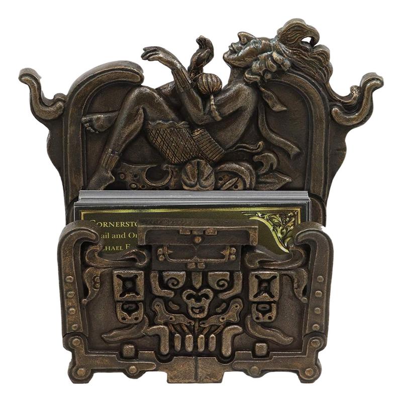 Ebros Mexica Aztec Maya Gods and Goddesses Mesoamerican Pictogram Symbols Business Card Holder Figurine 5.75" High As Vanity Or Decorative Storage Decor for Office Study Desk Organizer