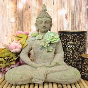 Ebros Shakyamuni Buddha With Ushnisha Head And Floral Succulents Statue 15" Tall