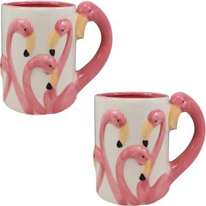 Ebros Tropical Pink Flamingos Ceramic Coffee Mug (16 oz Drinking Cup Mug, 2 PCS)