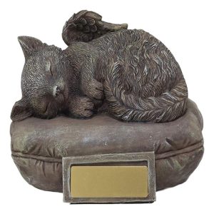Heavenly Angel Cat Sleeping On Pillow Cremation Urn Small Pet Memorial Statue