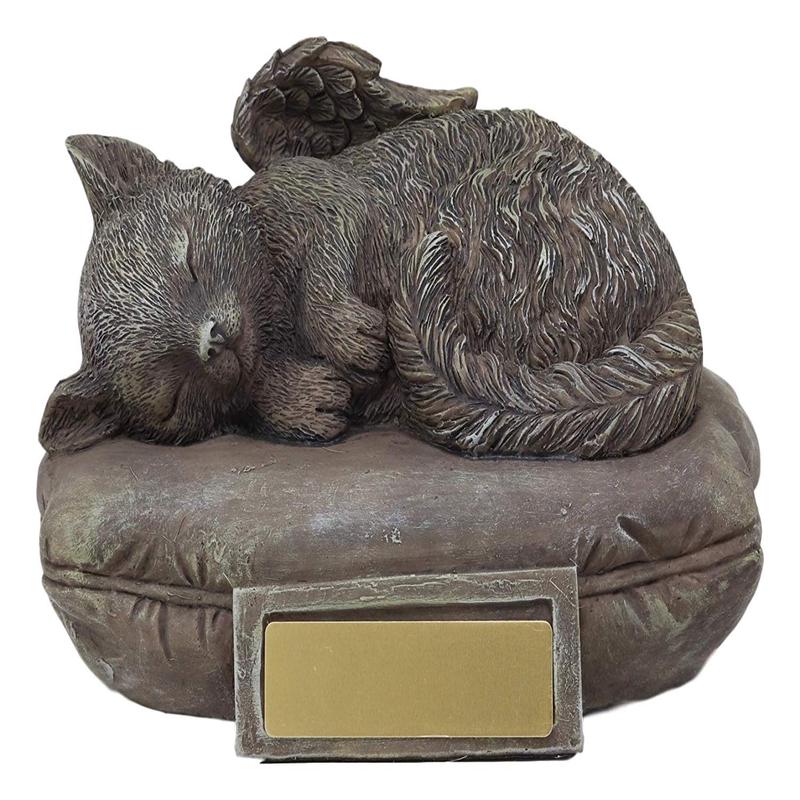Heavenly Angel Cat Sleeping On Pillow Cremation Urn Small Pet Memorial Statue