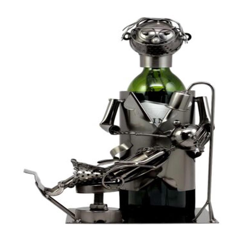 Lady Dentist Metal Wine Bottle Holder 12.5"H Hand Made Caddy Tooth Surgery