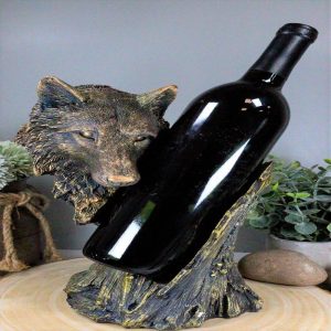 Ebros Large Woodlands Gray Wolf Wine Holder Figurine 10"T Animal Spirit