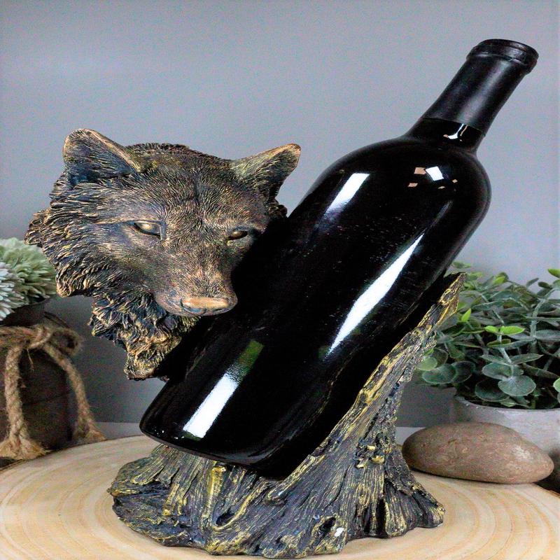 Ebros Large Woodlands Gray Wolf Wine Holder Figurine 10"T Animal Spirit