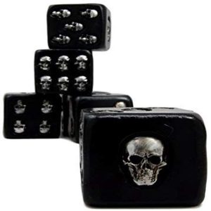 Ebros Larger 1.5" Cube Skull Face Gaming Dice Set of 6 Matte Black Finish