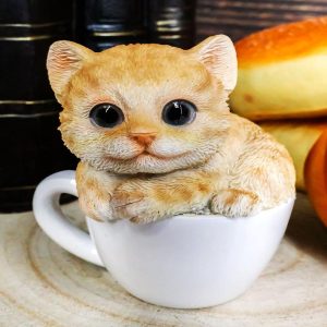 Ebros Lifelike Orange Tabby Cat Teacup Pet Pal 3" Tall with Glass Eyes Figurine