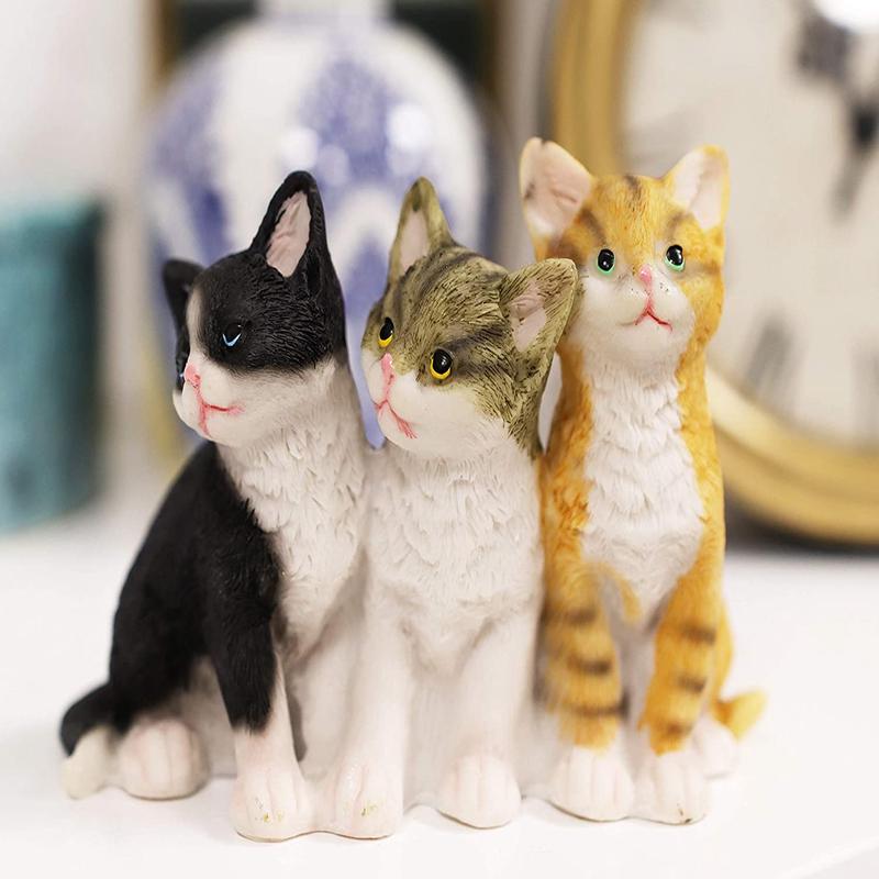 Ebros Lifelike Trio Shorthair Kittens Cats Sitting Side by Side Figurine 5" Long