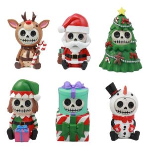 Ebros Limited Edition Christmas Furry Bones Figurine Set of 6 Furrybones Reindeer Rudolph Christmas Tree Elf Santa Snowman Wrapped Gift Boxes Skeleton Decor Statue for Halloween Holiday Season