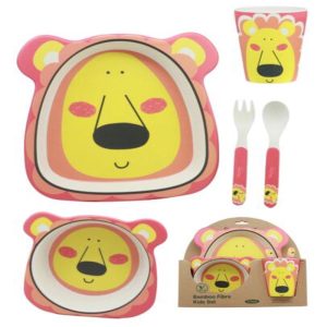 Ebros Lion 5 Piece Organic Bamboo Dinnerware Set For Kids Children Toddler Baby