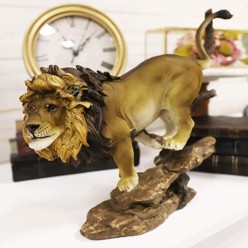 Ebros Lion King of The Jungle Running Down A Sloping Rock Statue 11.25" Long