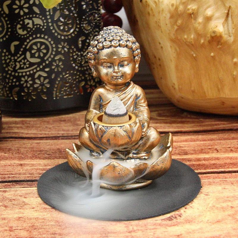 Ebros Little Baby Jizo Buddha Backflow Incense Cone Burner Holder Statue 4.25"H