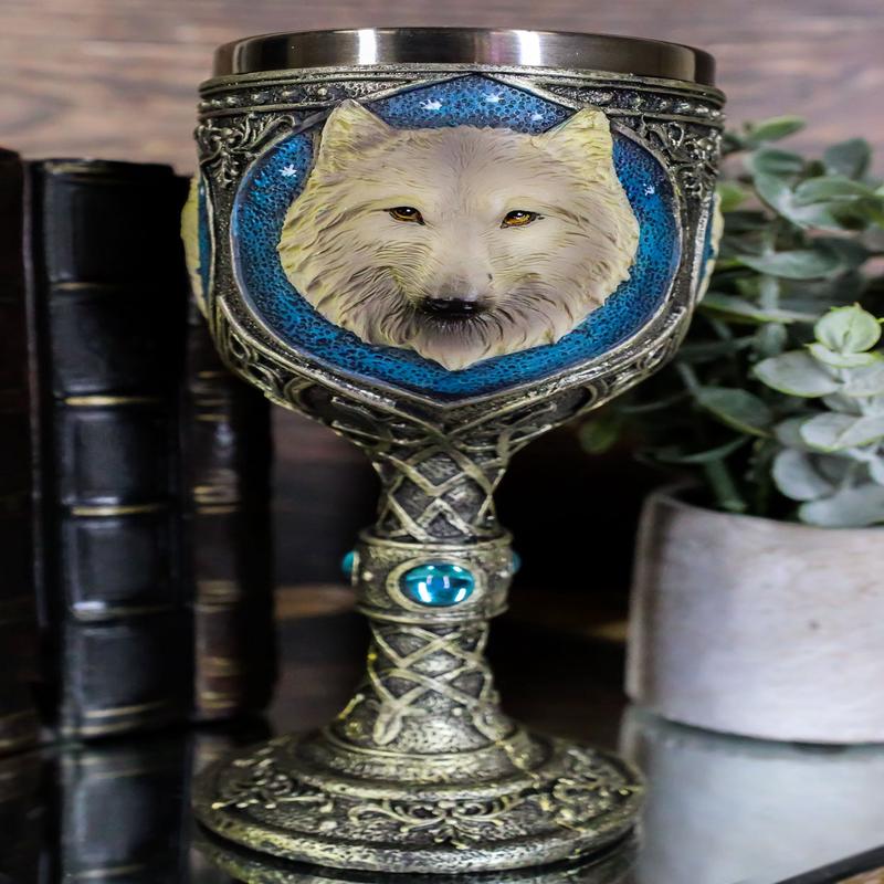 Ebros Lone Wolf Celtic Magic 7oz Wine Chalice Goblet 7oz Home Kitchen And Dining Decor Accessory Ceremonial Goblet For Direwolf Wolves Timberwolf Coyote Fans