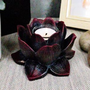 Ebros Lotus Meditation Flower Tea Light Candle Holder 4.5"W (Bronze Patina)