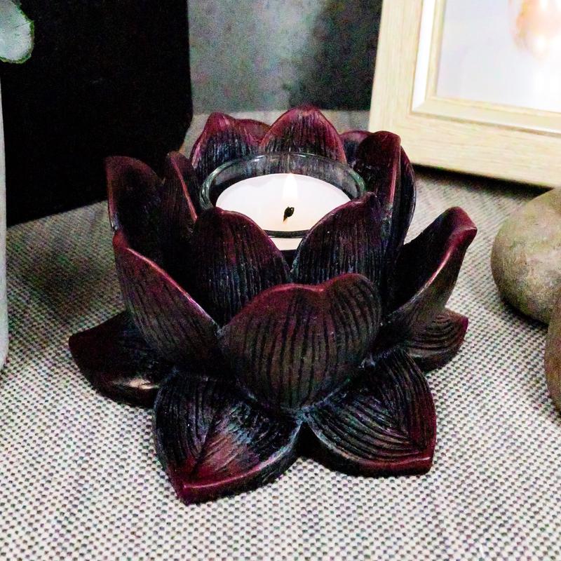 Ebros Lotus Meditation Flower Tea Light Candle Holder 4.5"W (Bronze Patina)