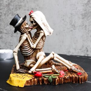 Ebros Love Never Dies Castaway Wedding Skeleton Couple Kissing Statue 3.75"H