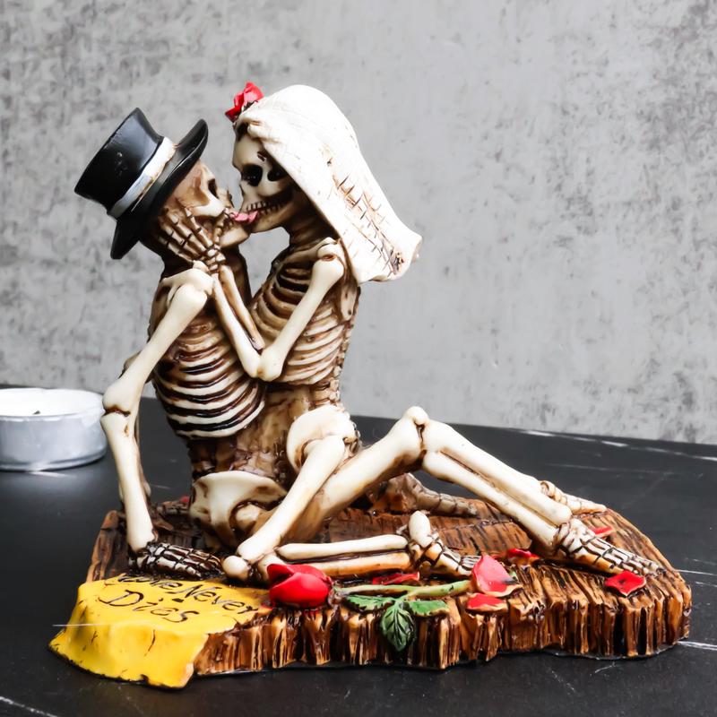 Ebros Love Never Dies Castaway Wedding Skeleton Couple Kissing Statue 3.75"H