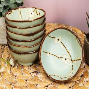 Ebros Made In Japan 3.75" Diameter Light Blue Plum Set of 6 Irregular Bowls