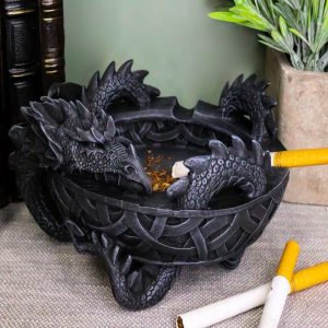 Ebros Medieval Fantasy Celtic Gerwolf Sleeping Dragon Round Cigarette Ashtray 5.75" L