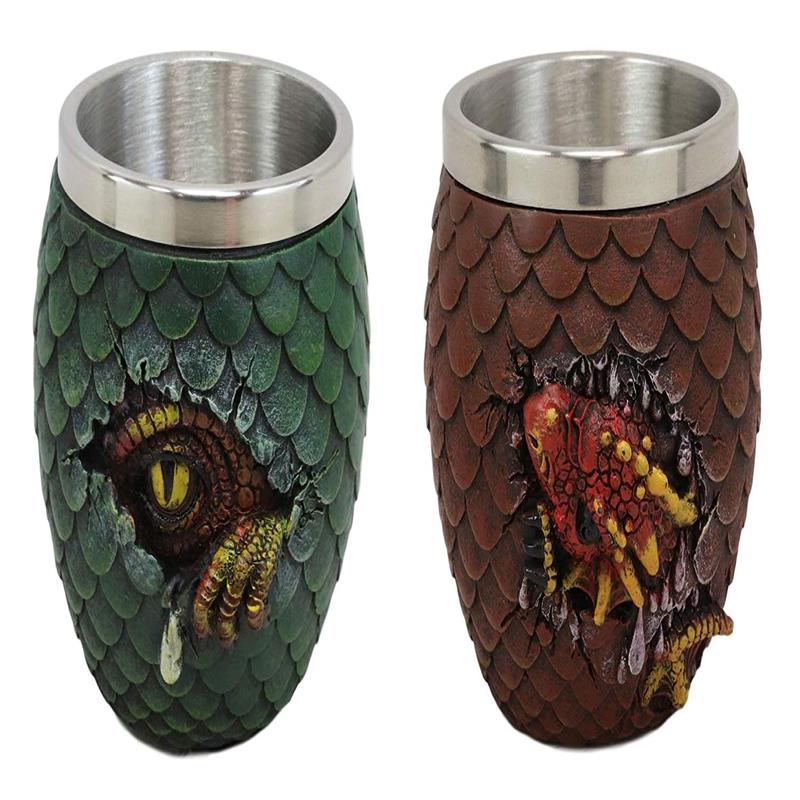 Ebros Medieval Khaleesi's Dragon Colorful Scale Egg With Hatching Wyrmling Small Drink Cup 3.75" High Fantasy GOT Themed Dungeons And Dragons Drinking Party Prop Cups (Fire Red)