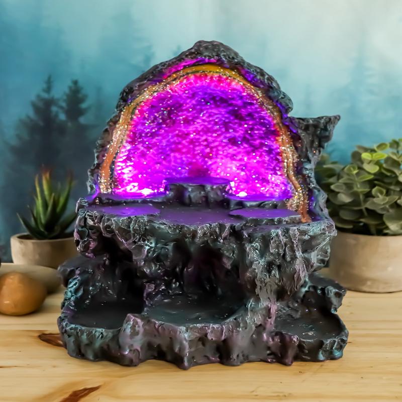 Ebros Medieval Renaissance Faux Crystal Cave Rock Geode with Color Changing LED Night Light Display Stand Statue 10.5" Tall for Miniature Dragons Decorative Figurine Housing Fantasy Sculptures