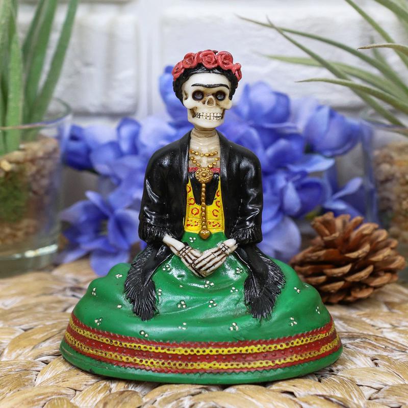 Ebros Mexican Dias De Los Muertos Sitting Lady Skeleton Day of The Dead Statue 4"Tall