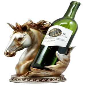 Ebros Mystical Glade Silver Unicorn Bust Wine Holder Resin Figurine Bottle Caddy Decor