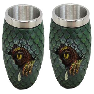 Green Khaleesi's Dragon Scale Egg With Wyrmling Small Cups Shot Glass Set Of 2