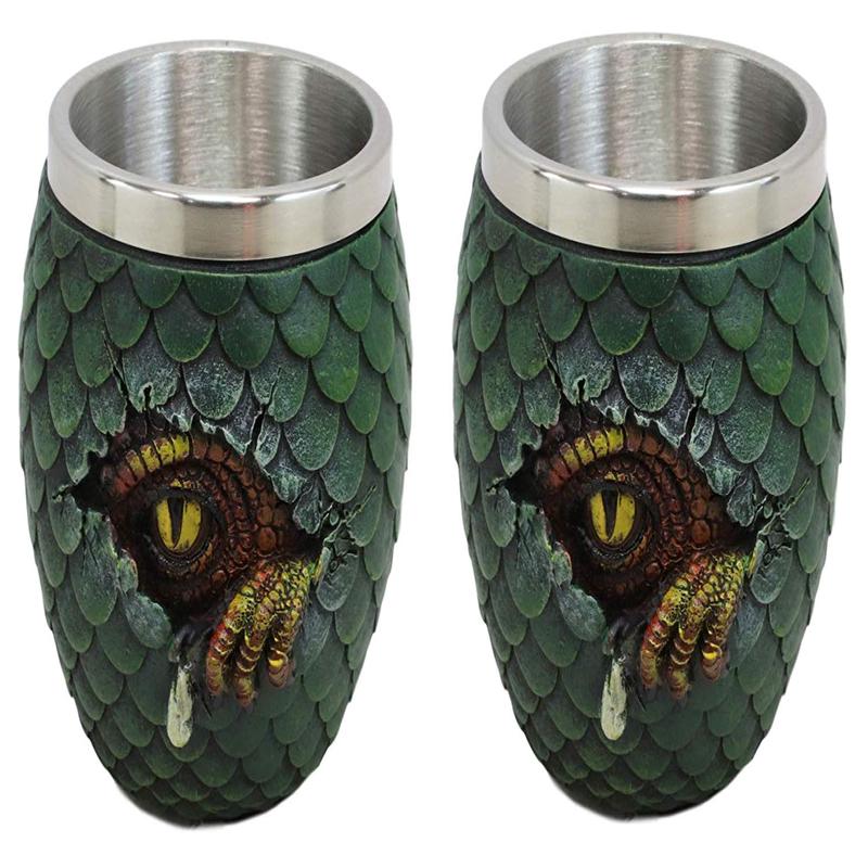 Green Khaleesi's Dragon Scale Egg With Wyrmling Small Cups Shot Glass Set Of 2