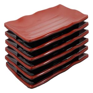 Large Red Black Melamine Serving Platter Plate or Dish For Sushi Kebab Set of 6