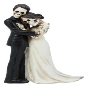 Love Never Dies Wedding Bride And Groom Skeleton Embracing Cake Topper Statue