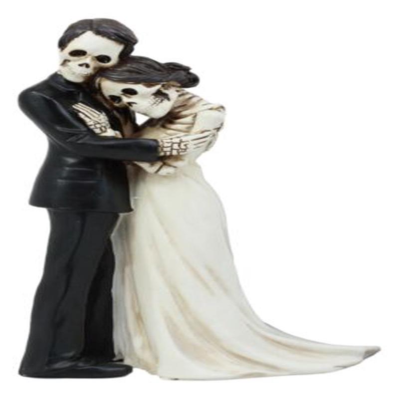 Love Never Dies Wedding Bride And Groom Skeleton Embracing Cake Topper Statue