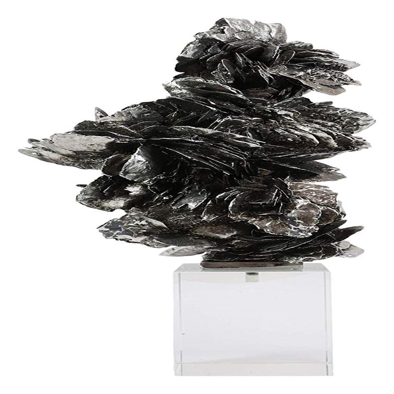 Ebros Electroplated Silver Desert Rose Sculpture On Crystal Glass Base 16.5" H