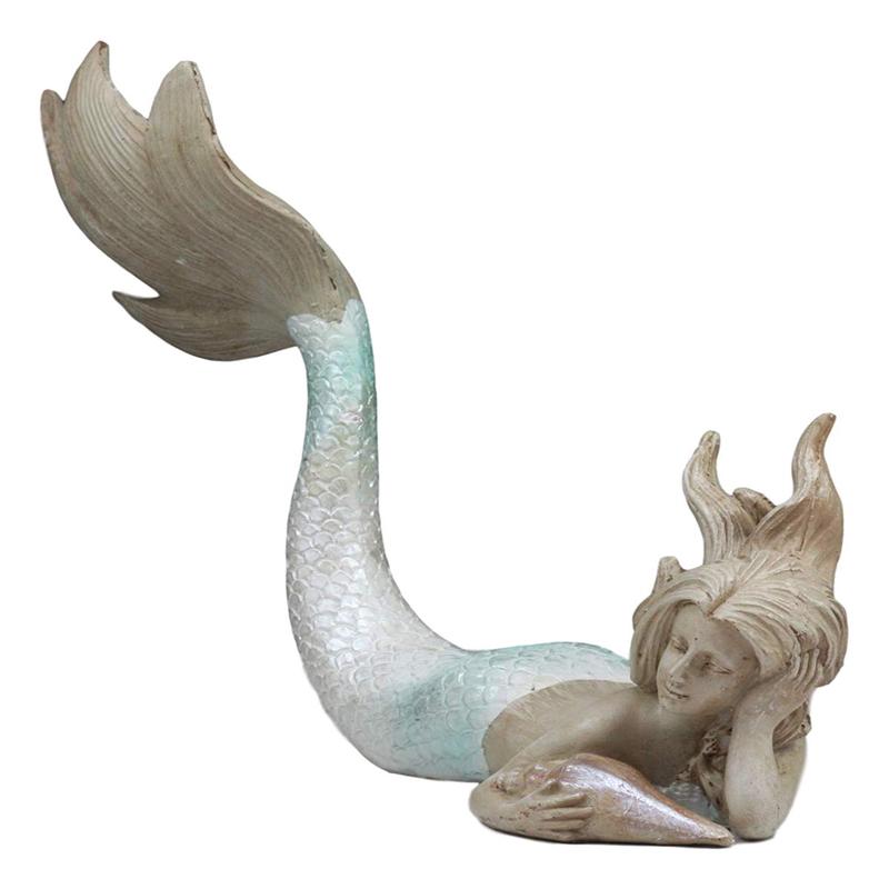 Ebros Large Art Nouveau Siren Mermaid Laying On The Sea Floor with Sea Shell Figurine 11" Long Fantasy Coastal or Nautical Decor Statue