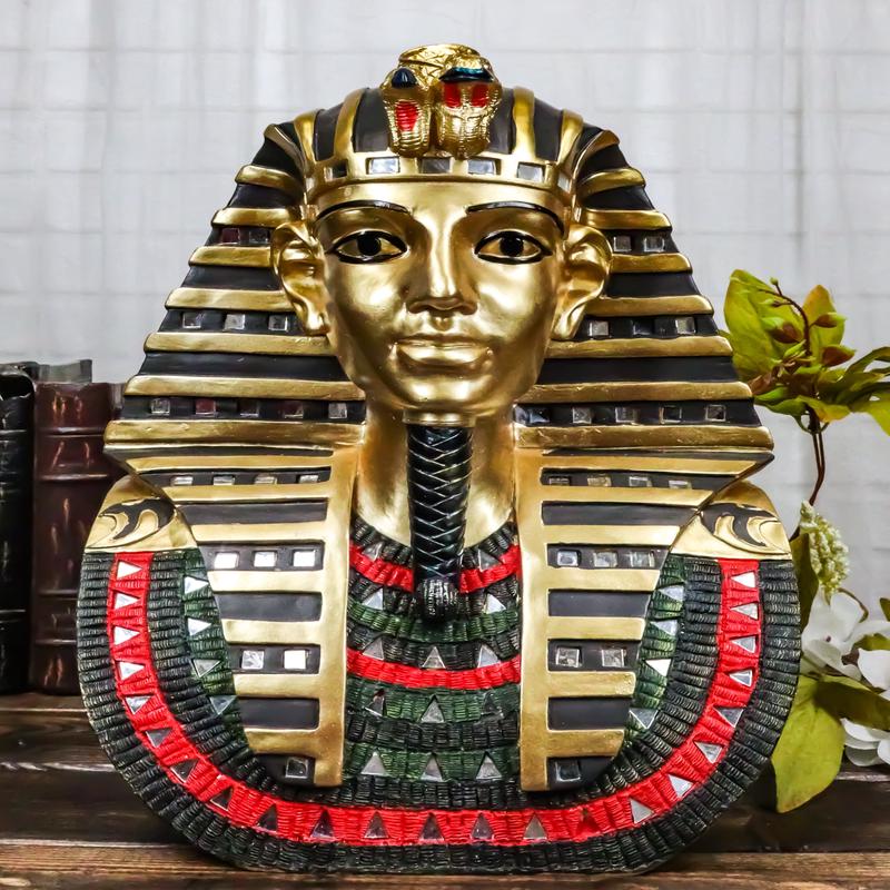 Ebros Large Egyptian King TUT Bust Statue with Decorative Glass Mirrors 14" Tall