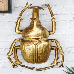 Ebros Large Gold Leaf Resin Modern Chic Exotic Beetle Wall Sculpture Or Table Decoration Museum Gallery Taxidermy Model Figurine Accent (Hercules)