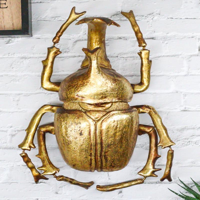 Ebros Large Gold Leaf Resin Modern Chic Exotic Beetle Wall Sculpture Or Table Decoration Museum Gallery Taxidermy Model Figurine Accent (Hercules)