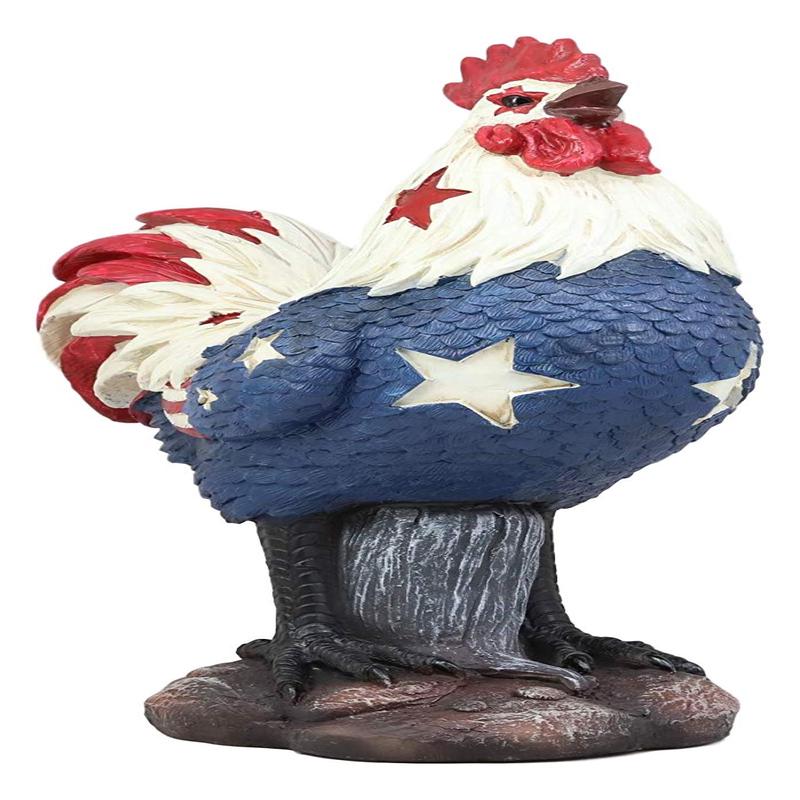 Ebros Large Good Morning America Patriotic USA Flag Alpha Rooster Statue 12.25" Tall Taxidermy American Pride Chicken Home Decor Sculpture Great Gift for Rustic Western Country Lovers Farmers