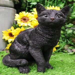 Ebros Large Lifelike Pawing Mystical Black Cat Statue 11.75"H with Glass Eyes