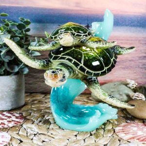 Ebros Large Marine Giant Sea Turtle With Hatchling Baby Riding Current Figurine