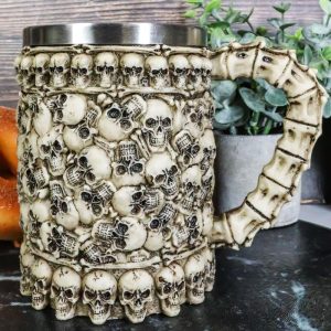 Ebros Large Ossuary Skull Bone Graveyard Beer Stein Tankard Coffee Cup Drink Mug 14oz