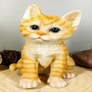 Ebros Lifelike Sitting Orange Tabby Cat Statue 7.5"H with Glass Eyes Figurine