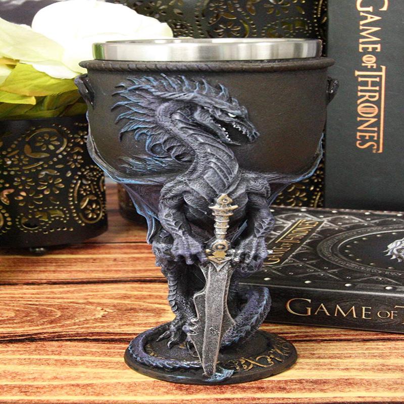 Ebros Ruth Thompson Dragon's Lair Stone Blade Drake 8oz Wine Goblet Chalice Cup