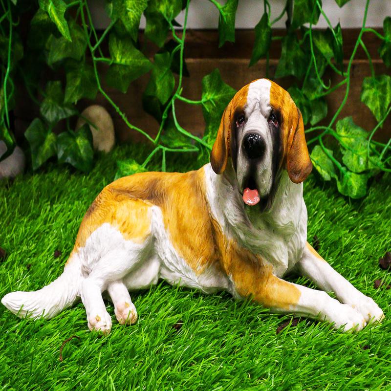 Ebros Saint Bernard Dog Statue 10.5"L Dogs Breed Gallery Quality Glass Eyes