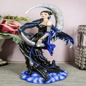 Large Celestial Crescent Moon Solace Fairy Statue 12"H By Nene Thomas Decor