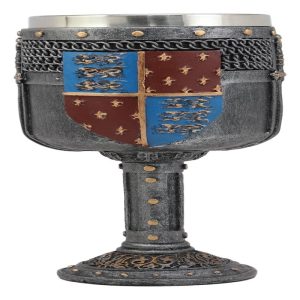 Large Medieval Heraldry Coat Of Arms Fleur De Lis Three Lions Wine Goblet Cup