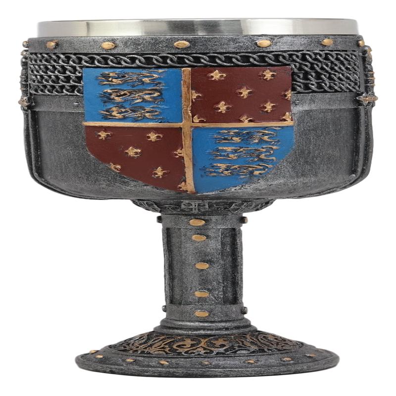 Large Medieval Heraldry Coat Of Arms Fleur De Lis Three Lions Wine Goblet Cup
